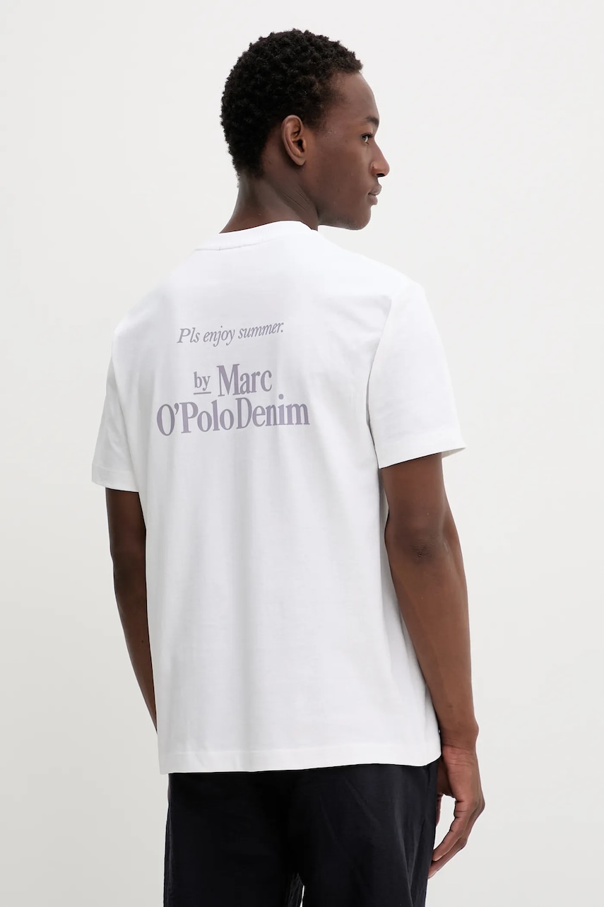 Marc O'Polo tricou din bumbac culoarea bej, cu imprimeu, 5000006584