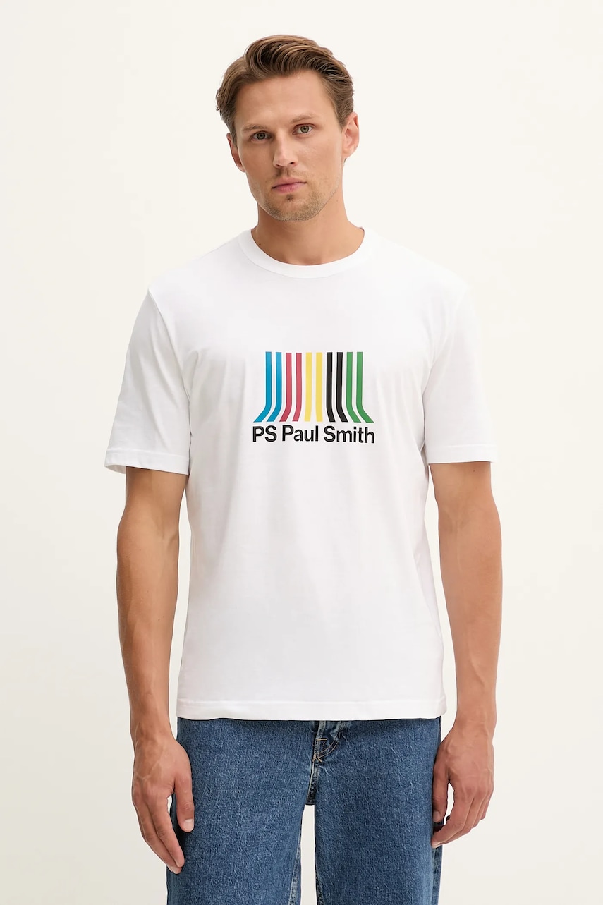 PS Paul Smith tricou din bumbac culoarea alb, cu imprimeu, M2R-220X-TP5408