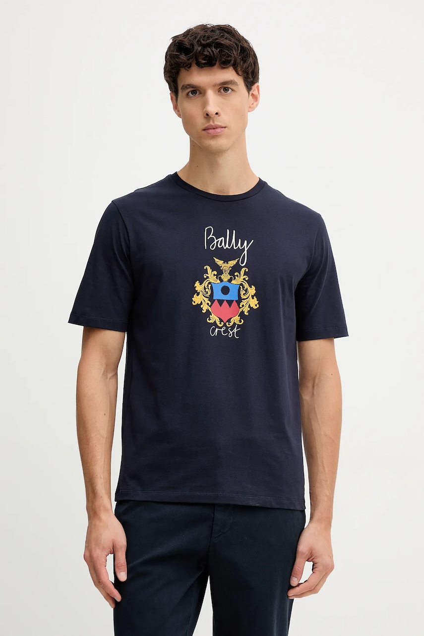 Bally tricou din bumbac culoarea bleumarin, cu imprimeu, MJE0AB