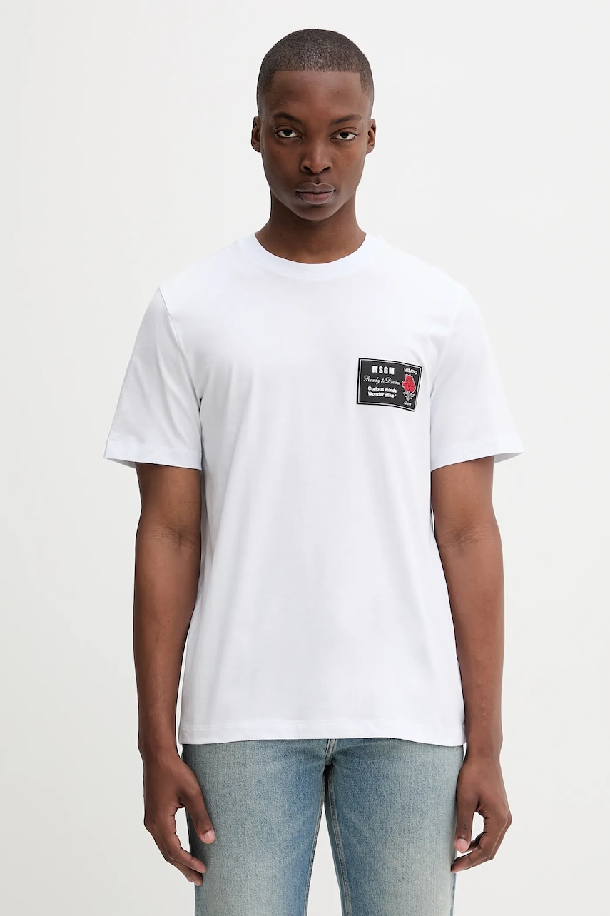 MSGM tricou din bumbac culoarea alb, uni, 3940MM118.257798