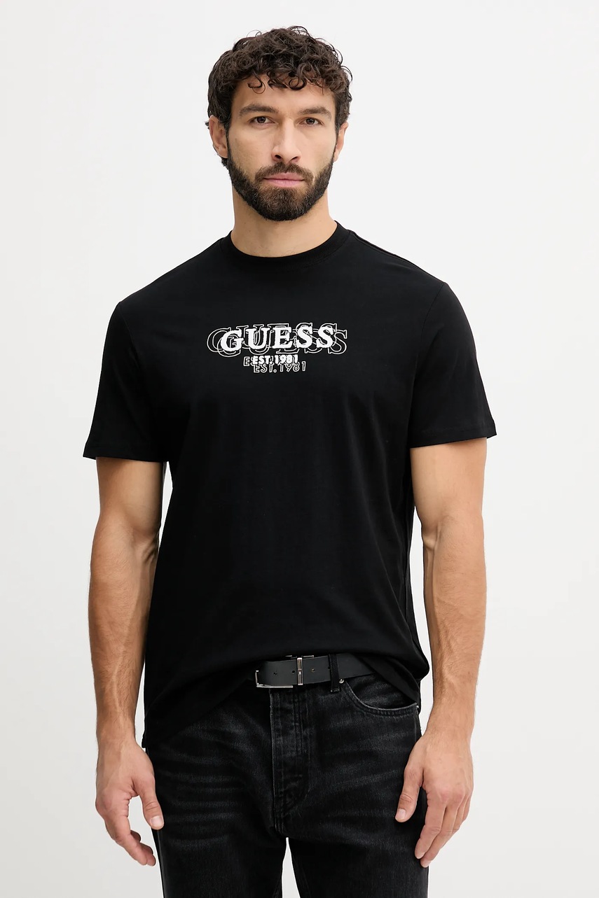 Levně Bavlněné tričko Guess pánské, černá barva, s potiskem, M5BI05 I3Z14