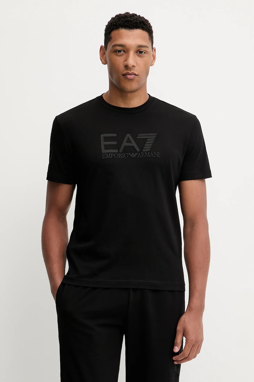 EA7 Emporio Armani tricou din bumbac culoarea negru, cu imprimeu, AF10375-7M000898
