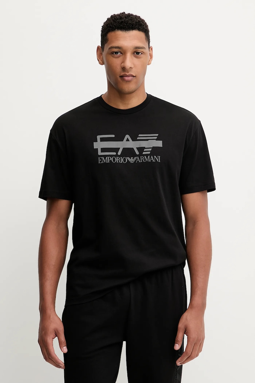 EA7 Emporio Armani tricou din bumbac culoarea negru, cu imprimeu, AF10375-7M001129
