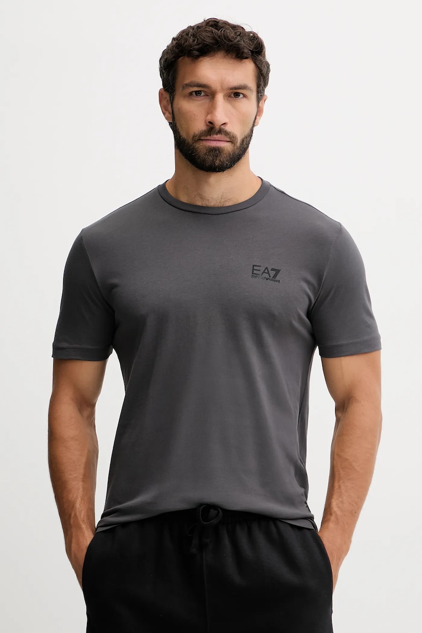Levně Bavlněné tričko EA7 Emporio Armani pánské, šedá barva, s potiskem, PJVPZ.8NPT25
