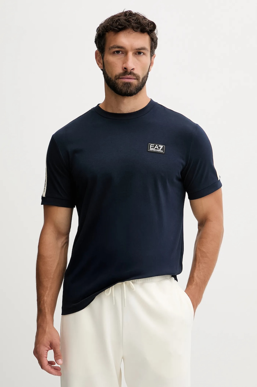 EA7 Emporio Armani tricou din bumbac culoarea bleumarin, cu imprimeu, AF10375-7M000956