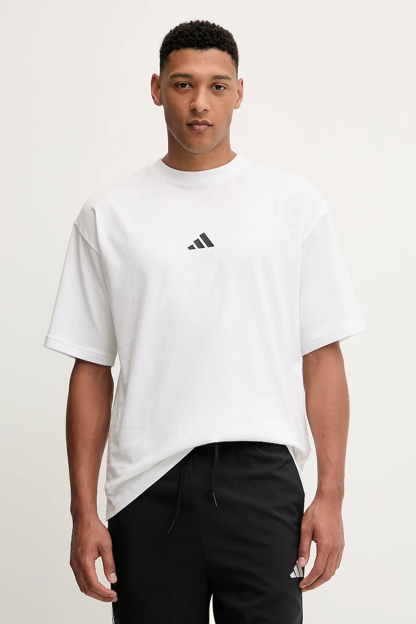 Levně Bavlněné tričko adidas Future Icons pánské, bílá barva, s potiskem, JC5339