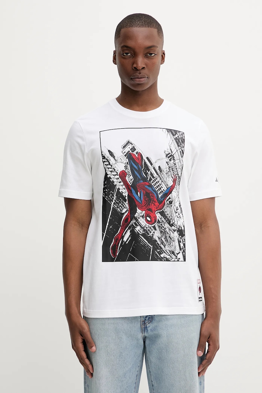 adidas tricou din bumbac Spiderman T-S culoarea alb, cu imprimeu, JL5556