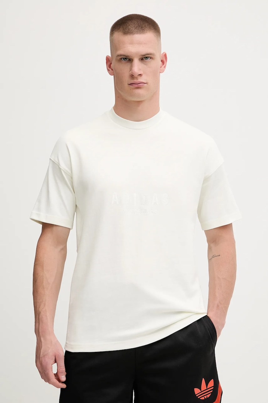 adidas tricou din bumbac All SZN culoarea bej, cu imprimeu, JL6552