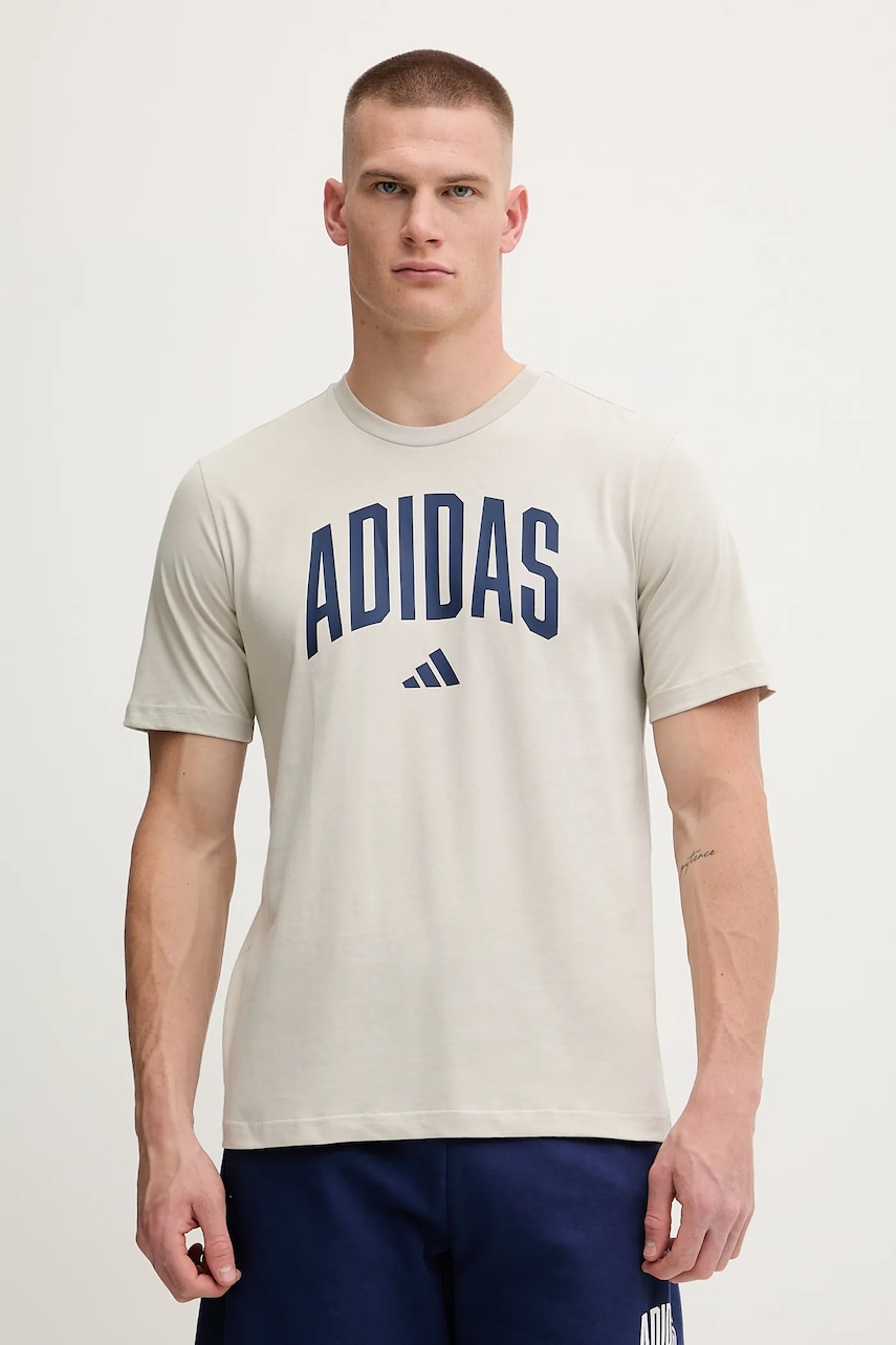 adidas tricou din bumbac Collegiate culoarea bej, cu imprimeu, JM6415