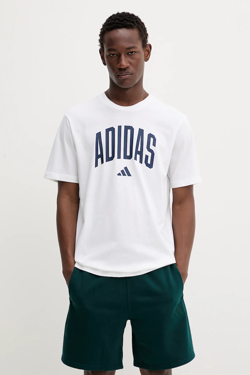 adidas tricou din bumbac Collegiate culoarea alb, cu imprimeu, JM6416