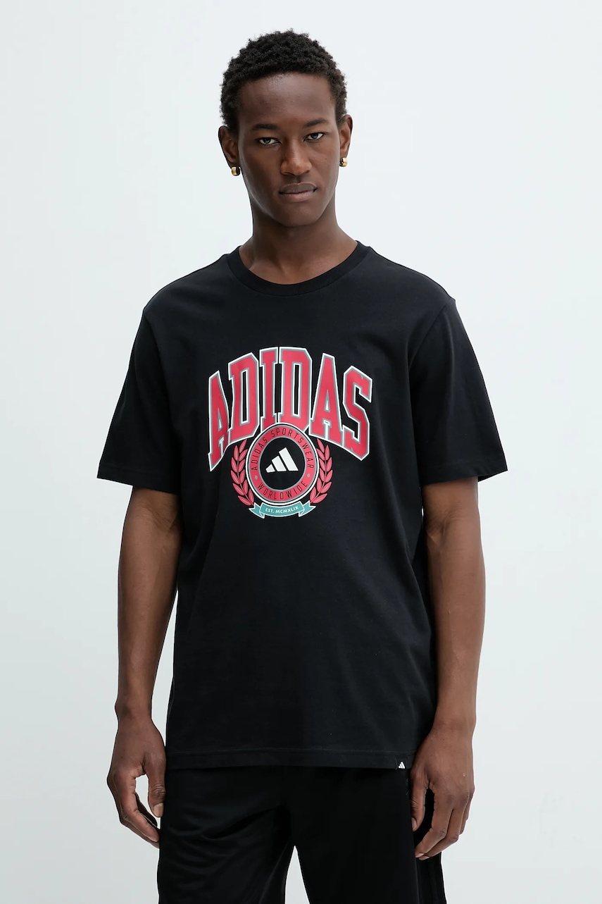 adidas tricou din bumbac VSTY CREST culoarea negru, cu imprimeu, JV8443