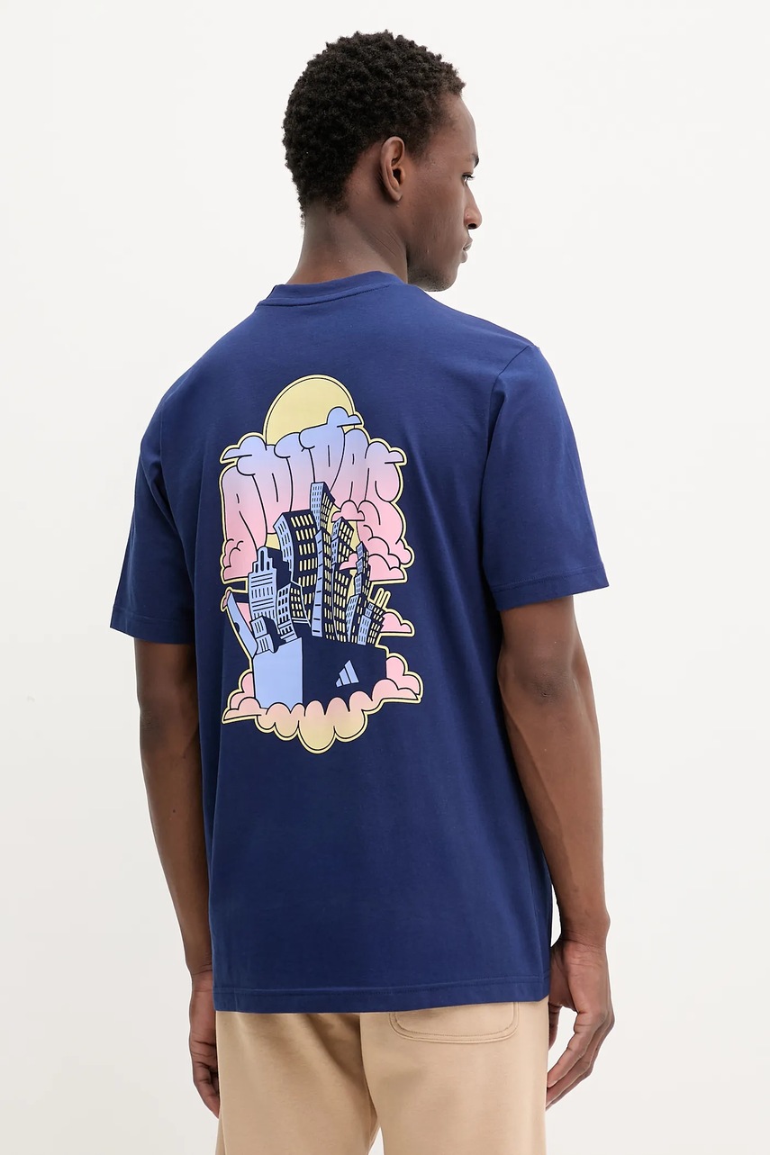 adidas tricou din bumbac 90S CITY culoarea bleumarin, cu imprimeu, JV8450