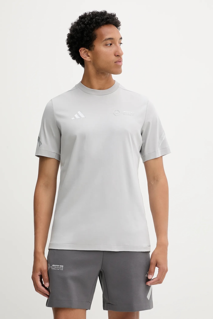 adidas tricou din bumbac x Mercedes culoarea gri, cu imprimeu, JW3481