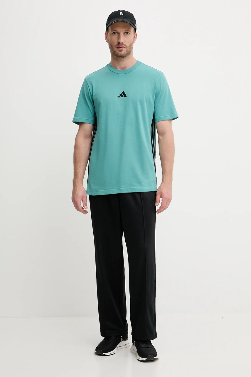 Хлопковая футболка adidas Essentials цвет бирюзовый с аппликацией JX0732