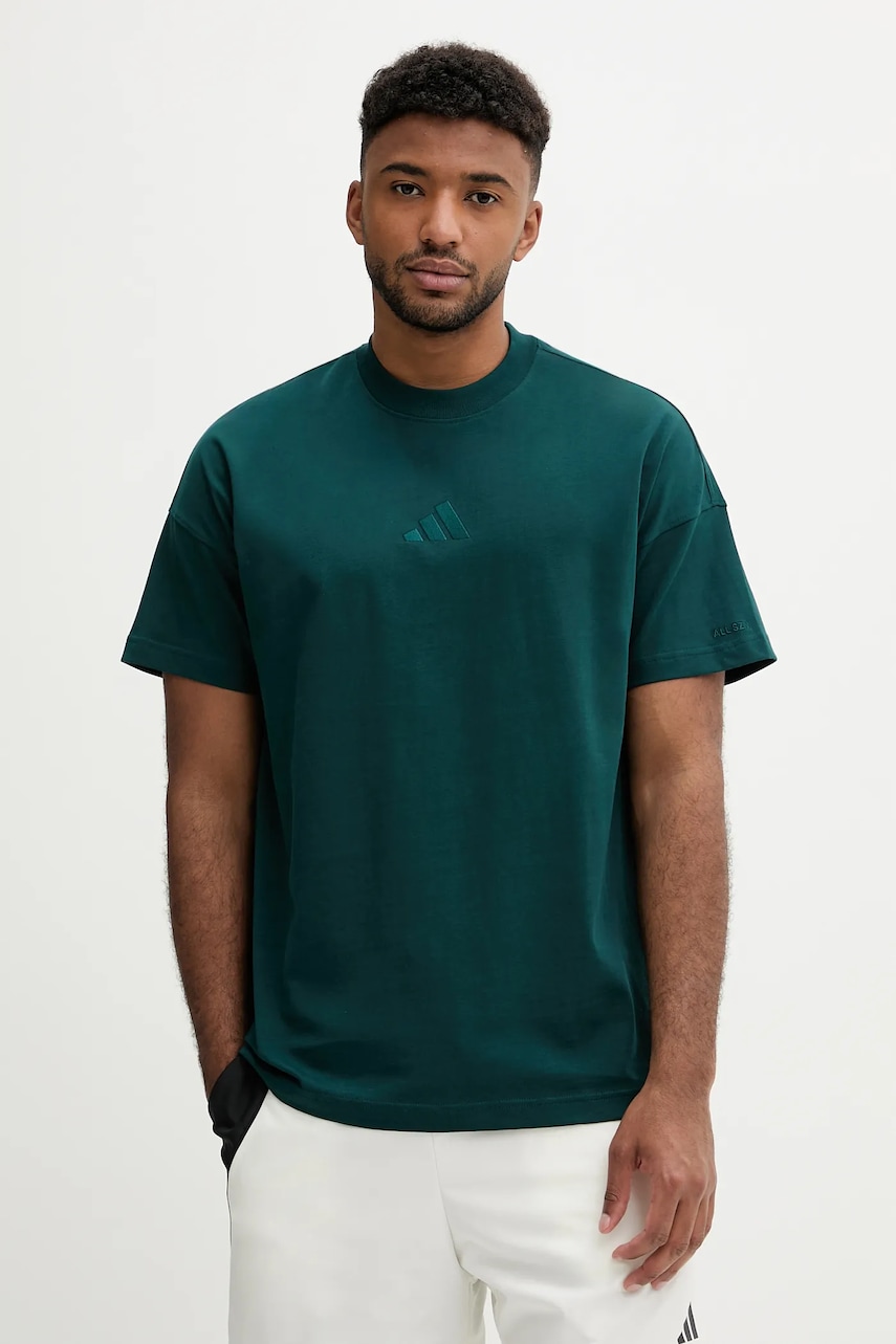 adidas tricou din bumbac All SZN culoarea verde, uni, JX5079
