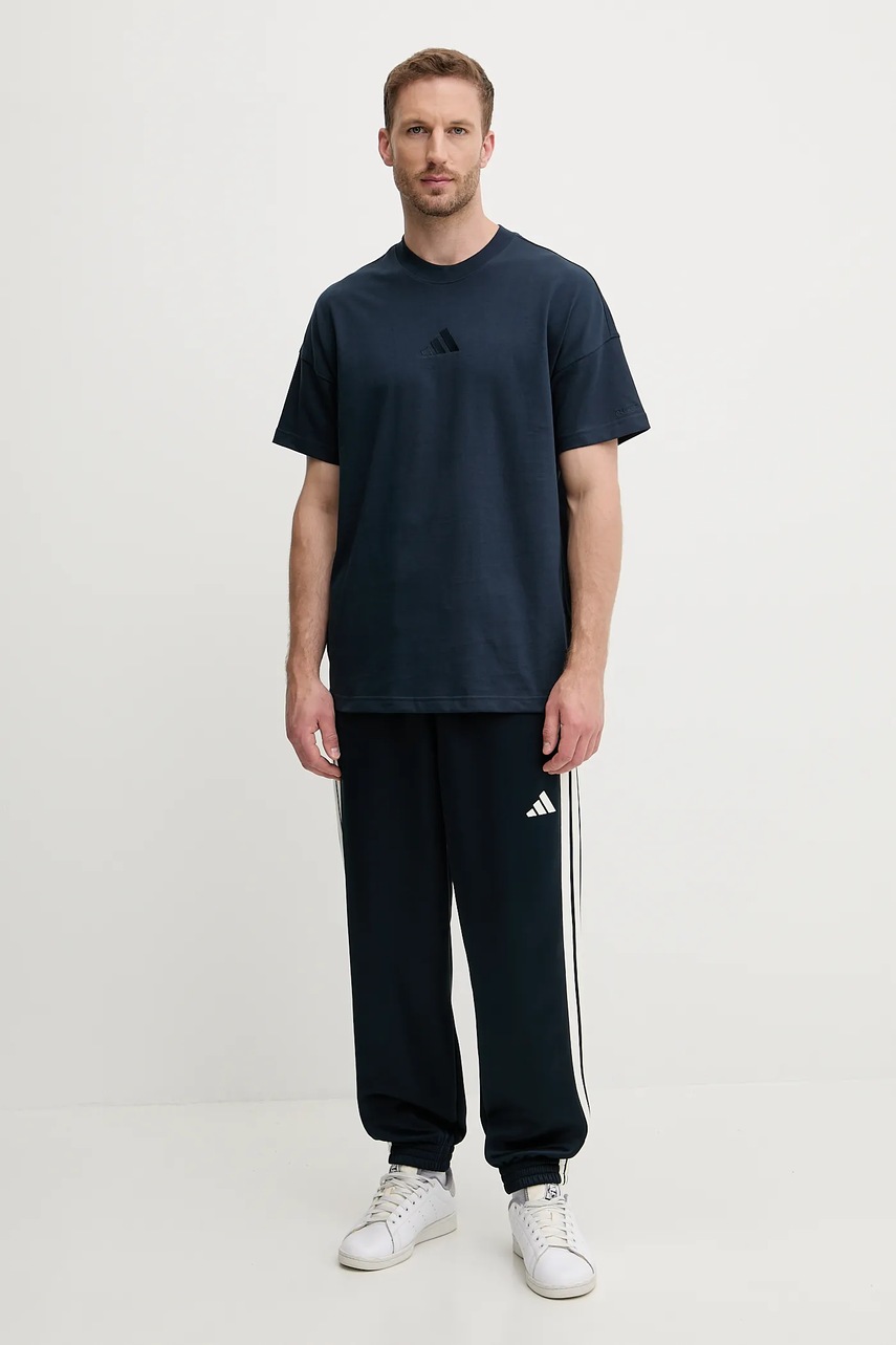 Хлопковая футболка adidas All SZN цвет синий однотонная JX5080
