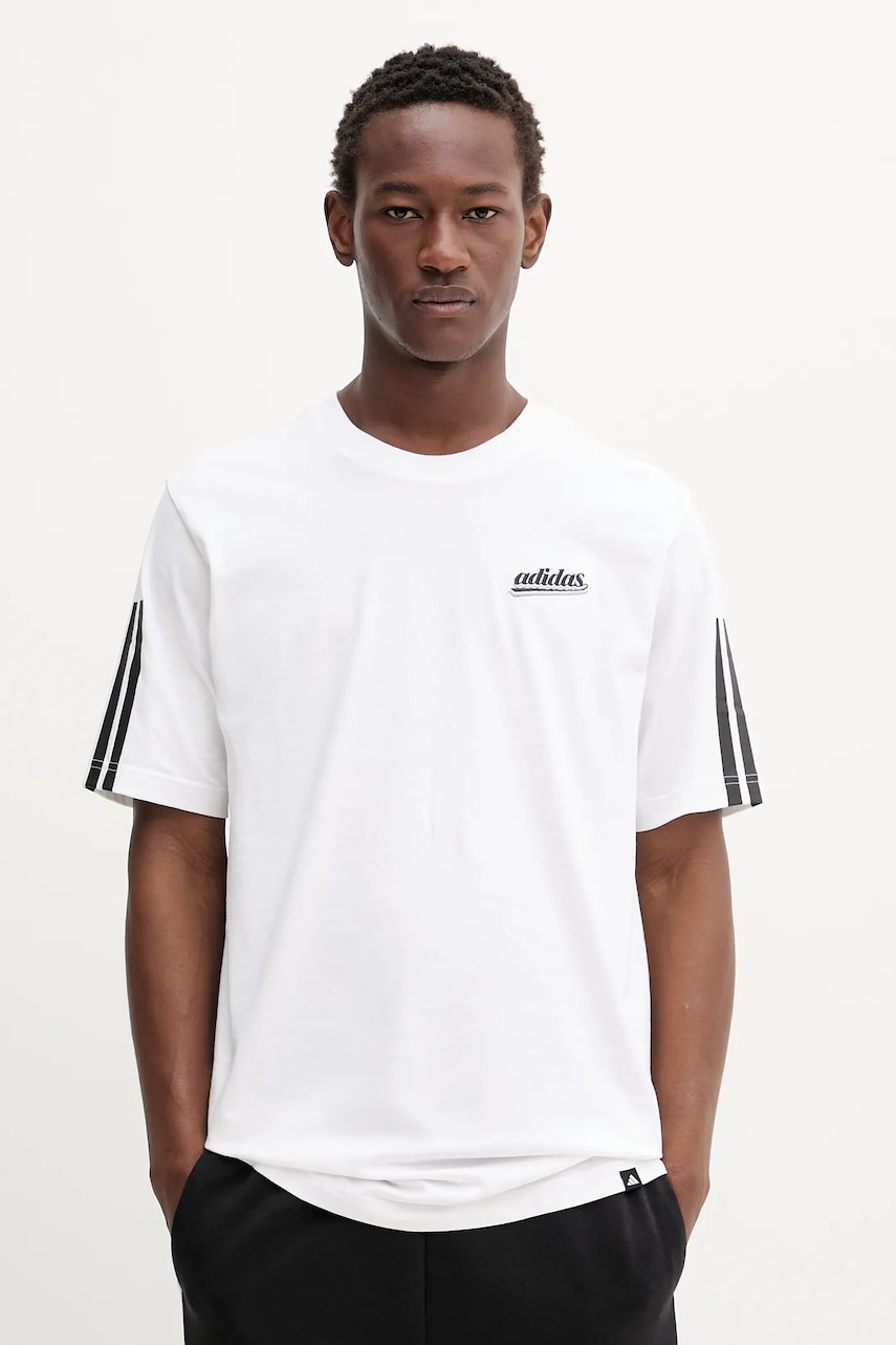 adidas tricou din bumbac Script Tee culoarea alb, cu imprimeu, KD2258