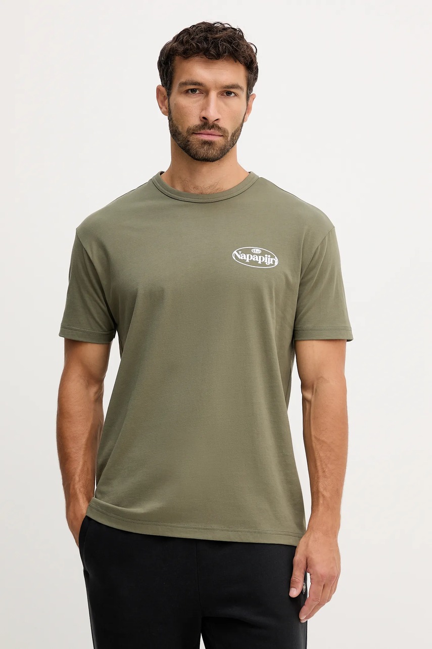 Βαμβακερό μπλουζάκι Napapijri S-Bradgate ανδρικό, χρώμα: πράσινο, NP0A88UNG0A1 φωτογραφία