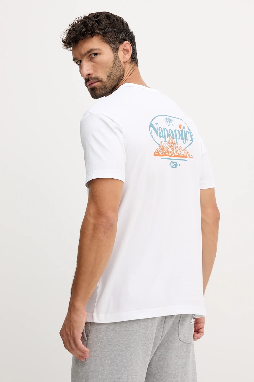 Napapijri tricou din bumbac S-Bradgate culoarea alb, cu imprimeu, NP0A88UNMQL1