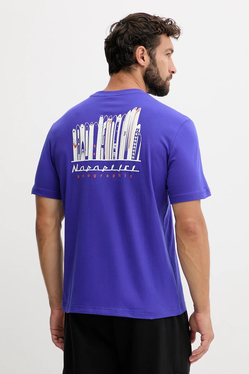 Napapijri tricou din bumbac S-Guide culoarea violet, cu imprimeu, NP0A88V6B3B1