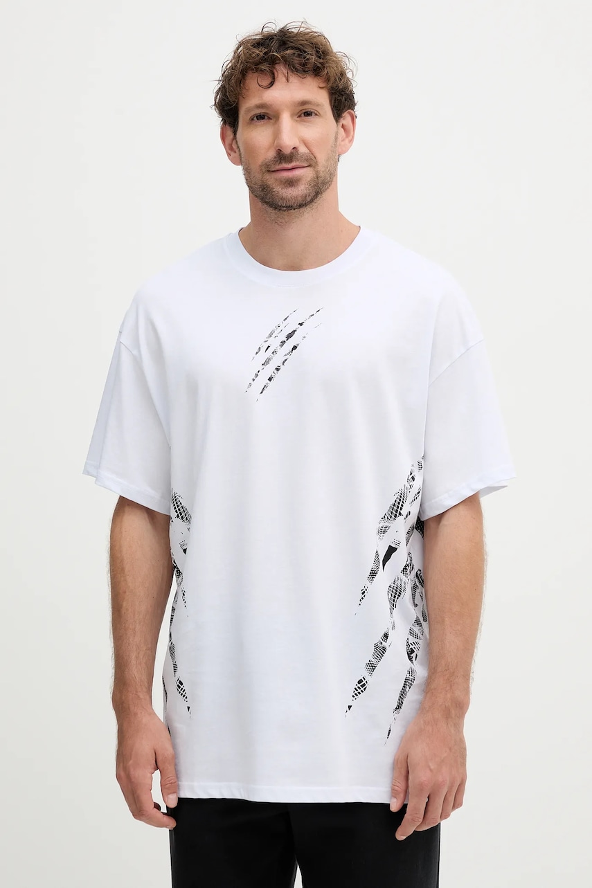 PLEIN SPORT tricou din bumbac culoarea alb, cu imprimeu, FAEC MTK8358 STE001N