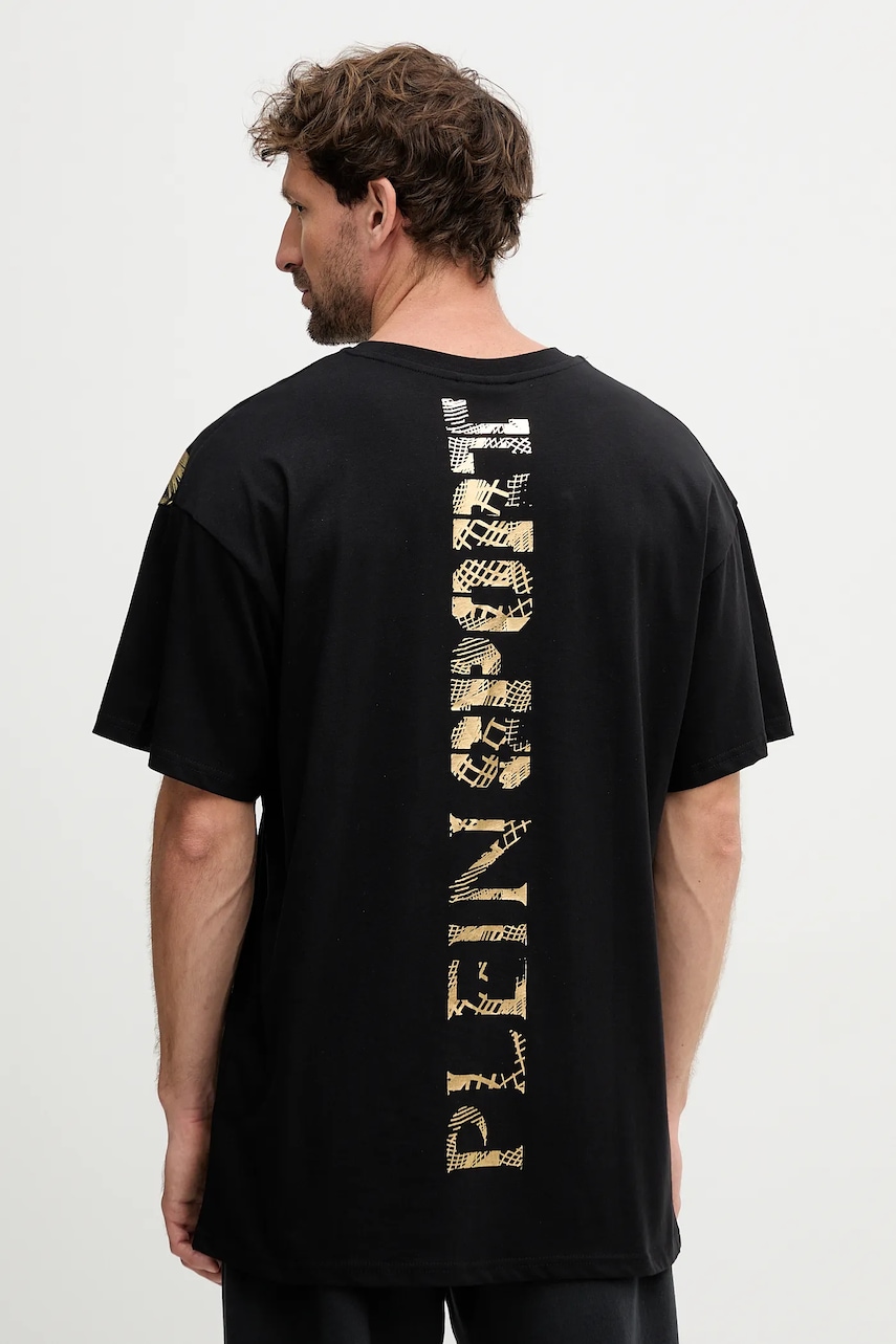 PLEIN SPORT tricou din bumbac culoarea negru, cu imprimeu, FAEC MTK8360 STE001N