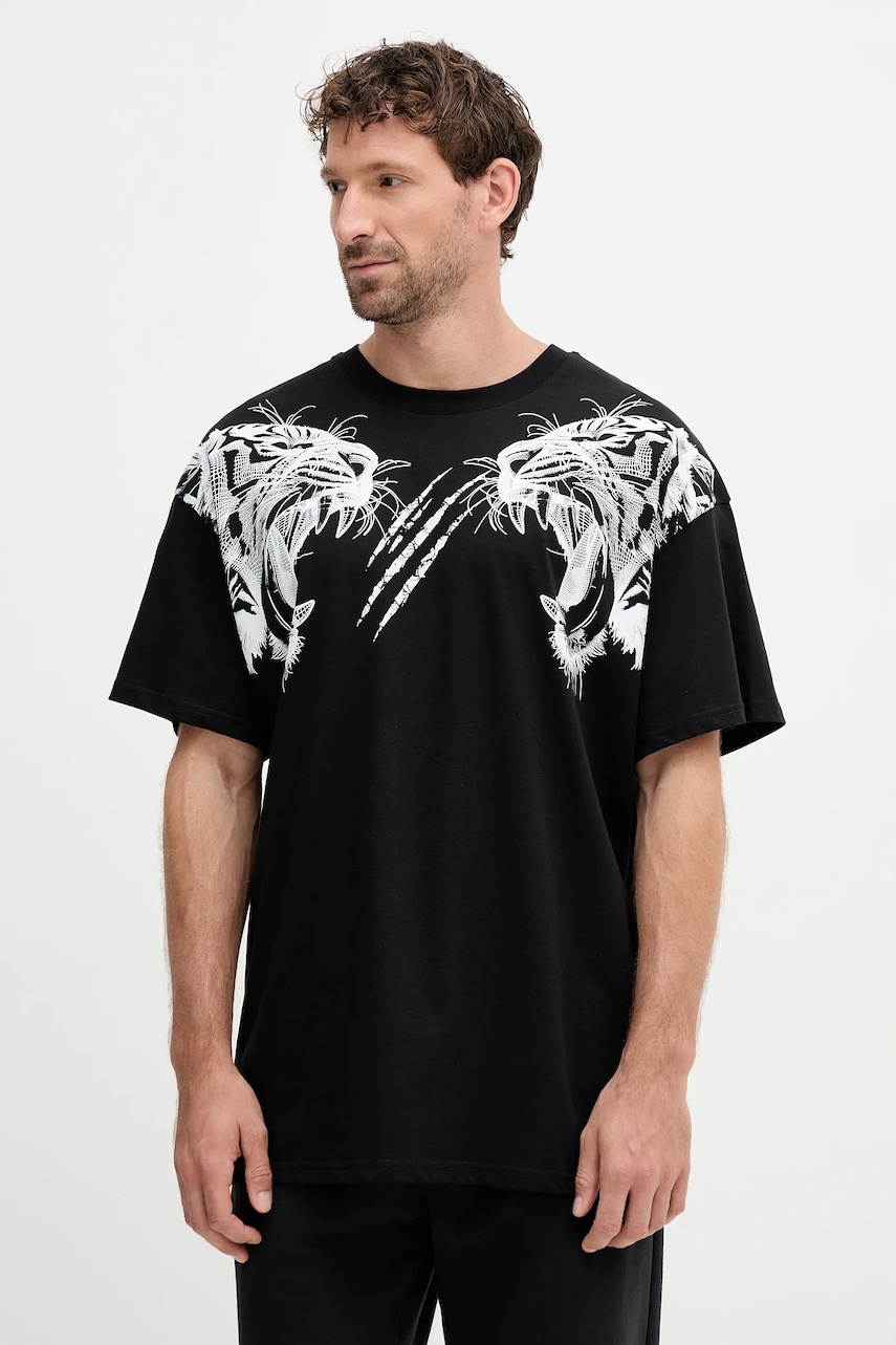 PLEIN SPORT tricou din bumbac culoarea negru, cu imprimeu, FAEC MTK8360 STE001N