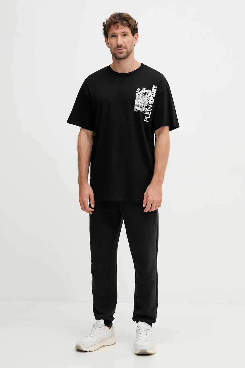 Хлопковая футболка PLEIN SPORT цвет чёрный с принтом FAEC MTK8368 STE001N Хлопковая футболка PLEIN SPORT цвет чёрный с принтом FAEC MTK8368 STE001N