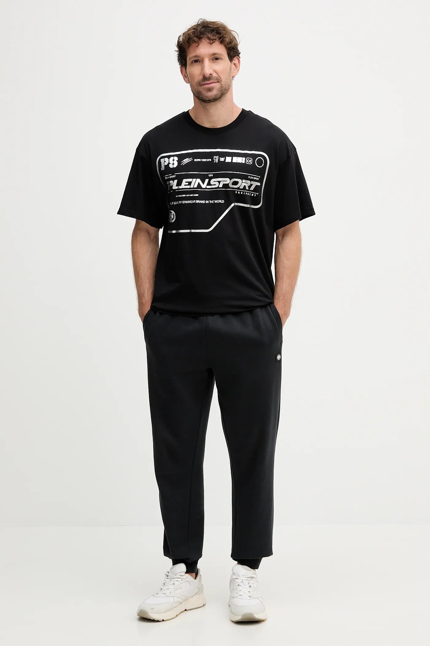 Хлопковая футболка PLEIN SPORT цвет чёрный с принтом FAEC MTK8373 STE001N Хлопковая футболка PLEIN SPORT цвет чёрный с принтом FAEC MTK8373 STE001N