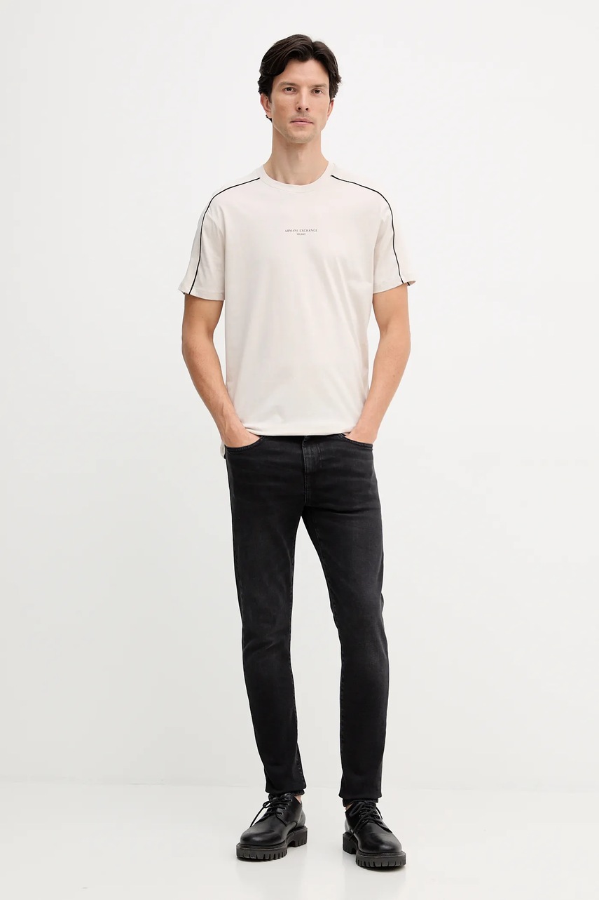 Хлопковая футболка Armani Exchange цвет бежевый с принтом XM001360 AF10358