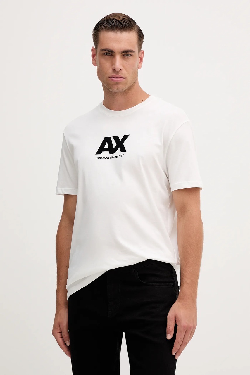 Armani Exchange tricou din bumbac culoarea alb, cu imprimeu, XM001403 AF16432