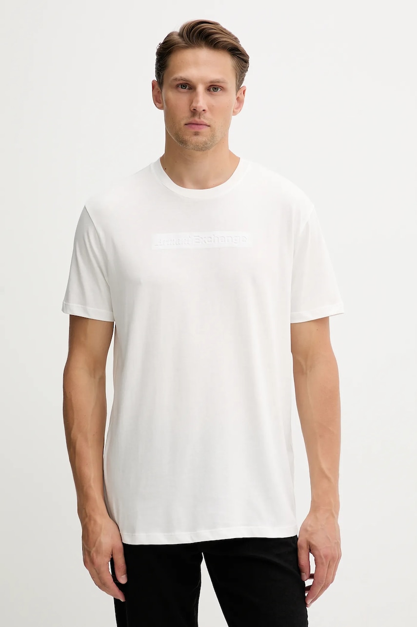 Armani Exchange tricou din bumbac culoarea alb, cu imprimeu, XM001414 AF16432