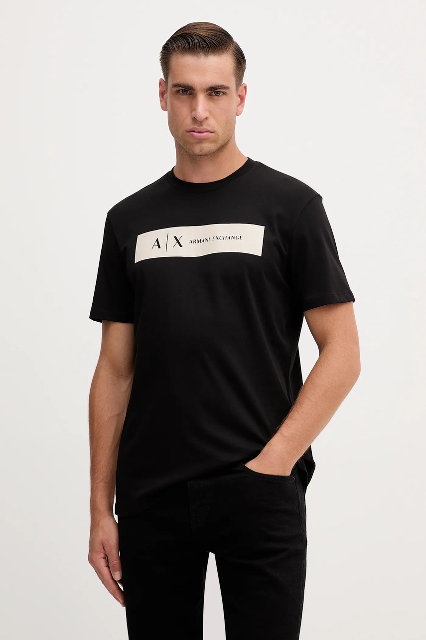 Levně Bavlněné tričko Armani Exchange pánské, černá barva, s potiskem, XM001425 AF10361