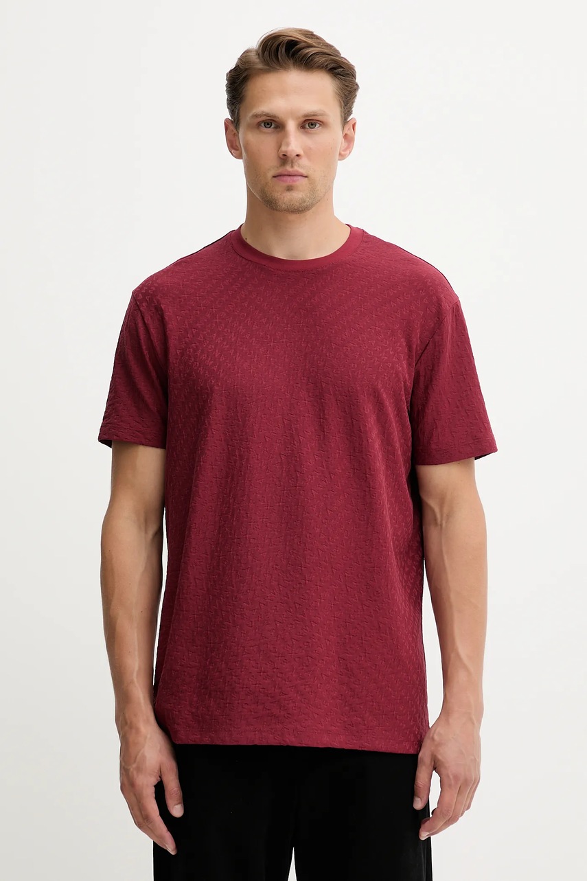 Levně Bavlněné tričko Armani Exchange pánské, vínová barva, XM001431 AF10337
