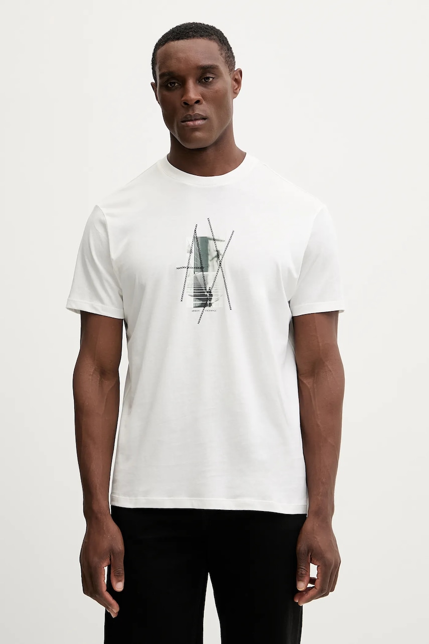 Levně Bavlněné tričko Armani Exchange pánské, bílá barva, s potiskem, XM001440 AF10358
