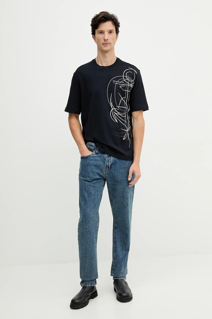 Хлопковая футболка Armani Exchange цвет синий с аппликацией XM001441 AF10362 Хлопковая футболка Armani Exchange цвет синий с аппликацией XM001441 AF10362