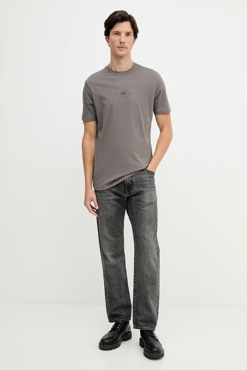 Хлопковая футболка Armani Exchange цвет серый с принтом XM001442 AF10358