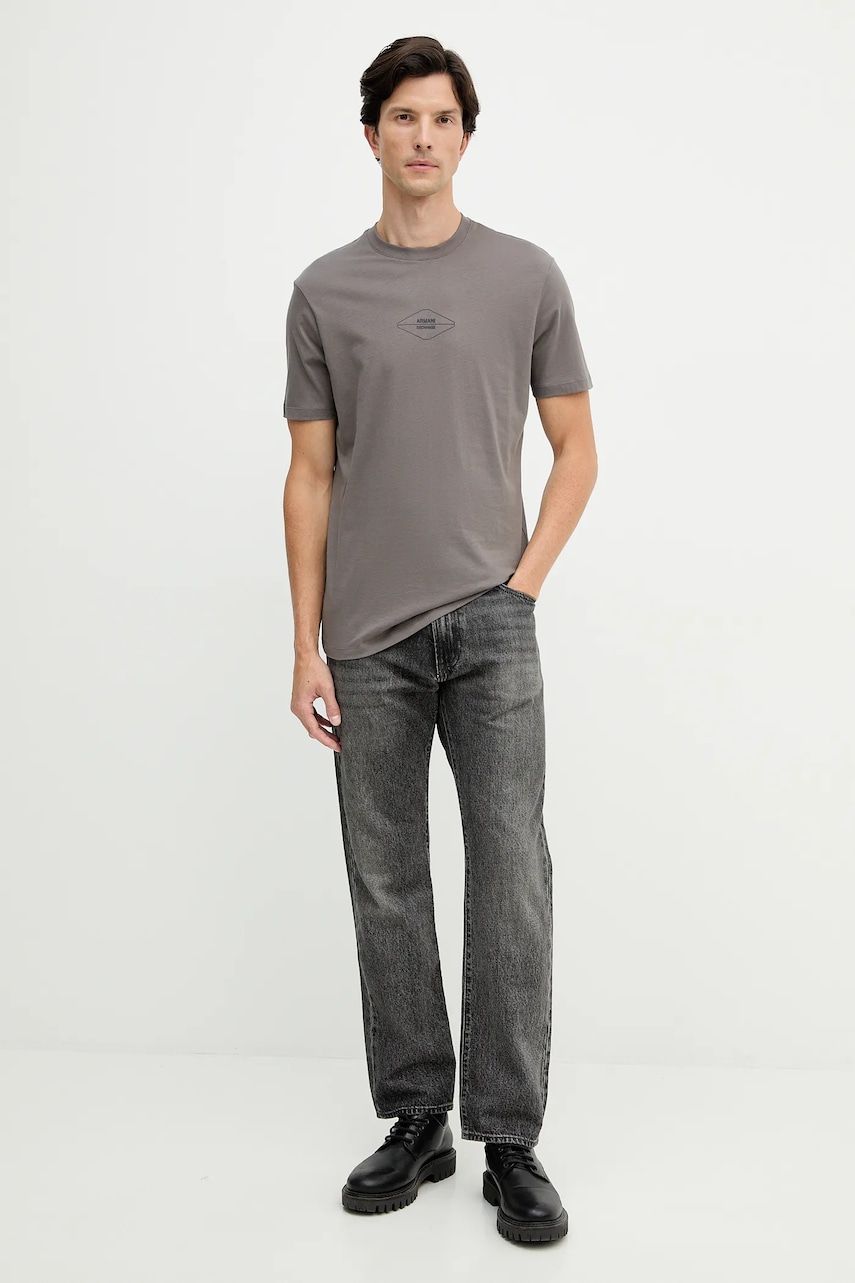 Хлопковая футболка Armani Exchange цвет серый с принтом XM001442 AF10358 Хлопковая футболка Armani Exchange цвет серый с принтом XM001442 AF10358