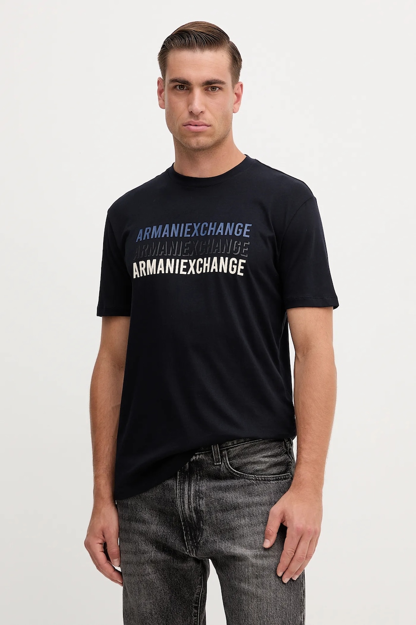 Armani Exchange tricou culoarea bleumarin, cu imprimeu, XM001444 AF10358
