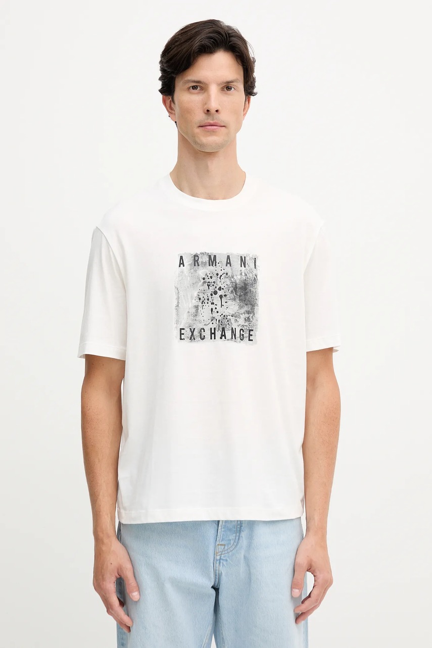 Levně Bavlněné tričko Armani Exchange pánské, bílá barva, s potiskem, XM001448 AF10358