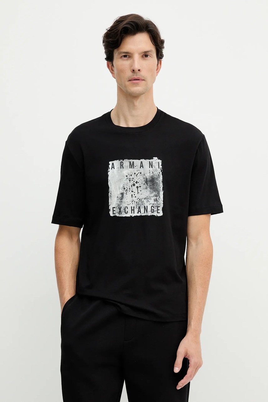 Armani Exchange tricou din bumbac culoarea negru, cu imprimeu, XM001448 AF10358
