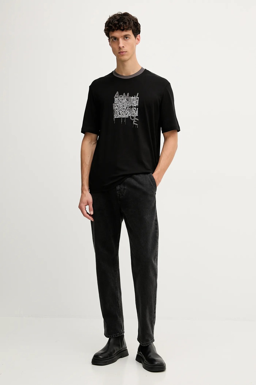 Хлопковая футболка Armani Exchange цвет чёрный с принтом XM001450 AF10358 Хлопковая футболка Armani Exchange цвет чёрный с принтом XM001450 AF10358