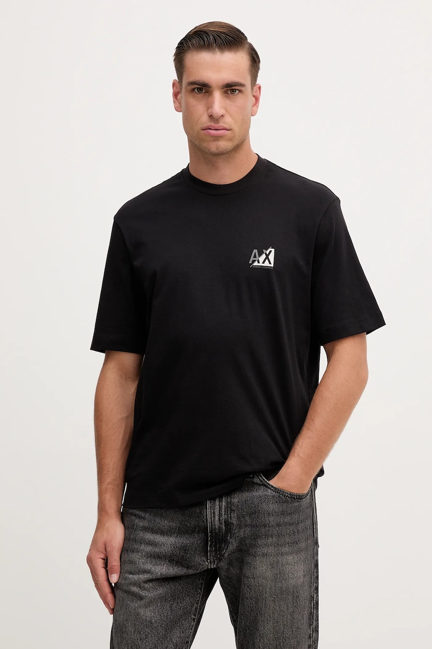 Armani Exchange tricou din bumbac culoarea negru, cu imprimeu, XM001451 AF10356