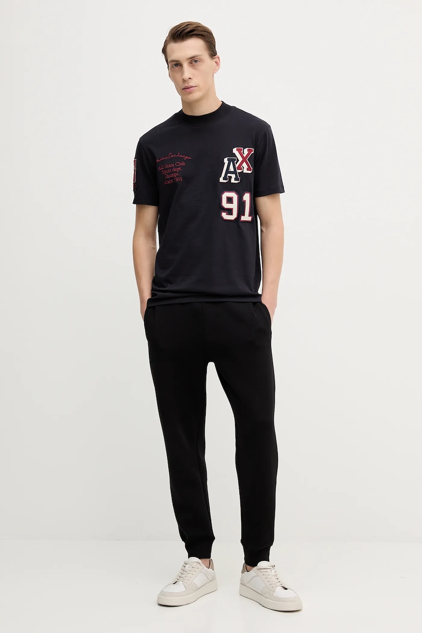 Хлопковая футболка Armani Exchange цвет синий с аппликацией XM001452 AF10361 Хлопковая футболка Armani Exchange цвет синий с аппликацией XM001452 AF10361