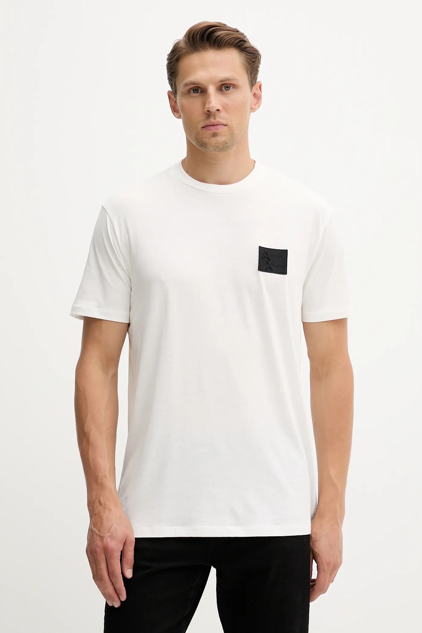 Levně Bavlněné tričko Armani Exchange pánské, béžová barva, XM001456 AF10358