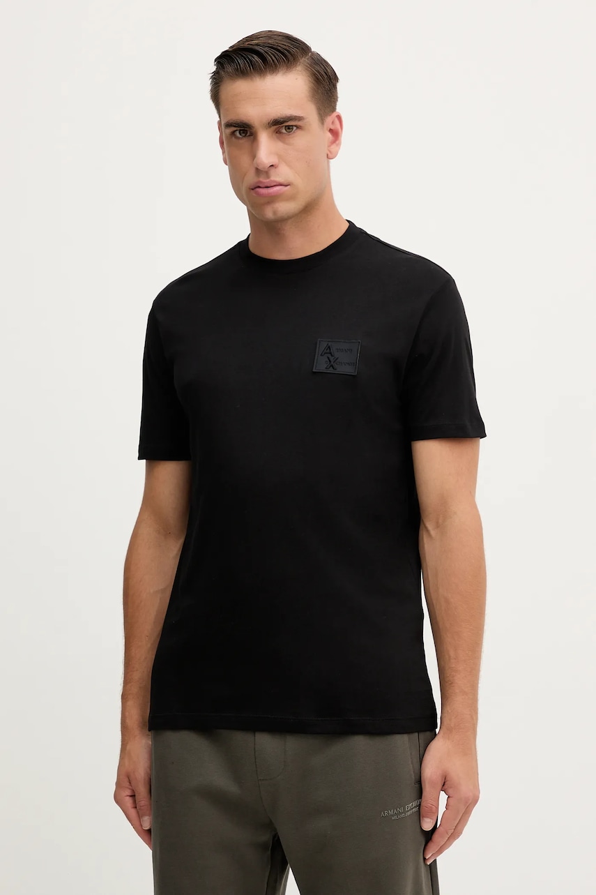 Armani Exchange tricou din bumbac culoarea negru, neted, XM001456 AF10358