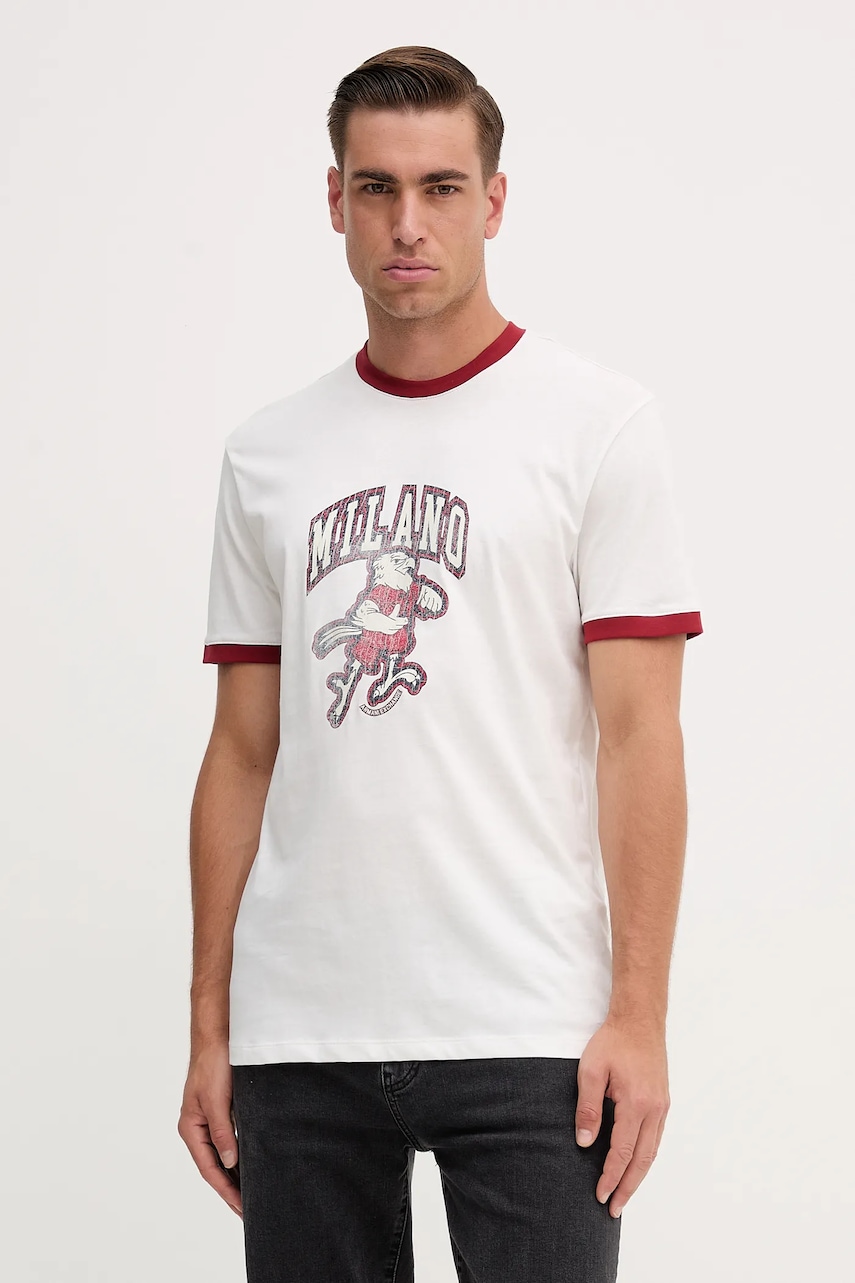 Armani Exchange tricou din bumbac culoarea alb, cu imprimeu, XM001903 AF10362