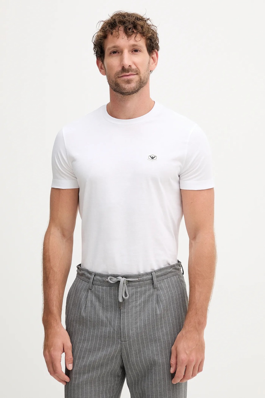 Levně Bavlněné tričko Emporio Armani pánské, bílá barva, 8N1TQ6 1JRGZ