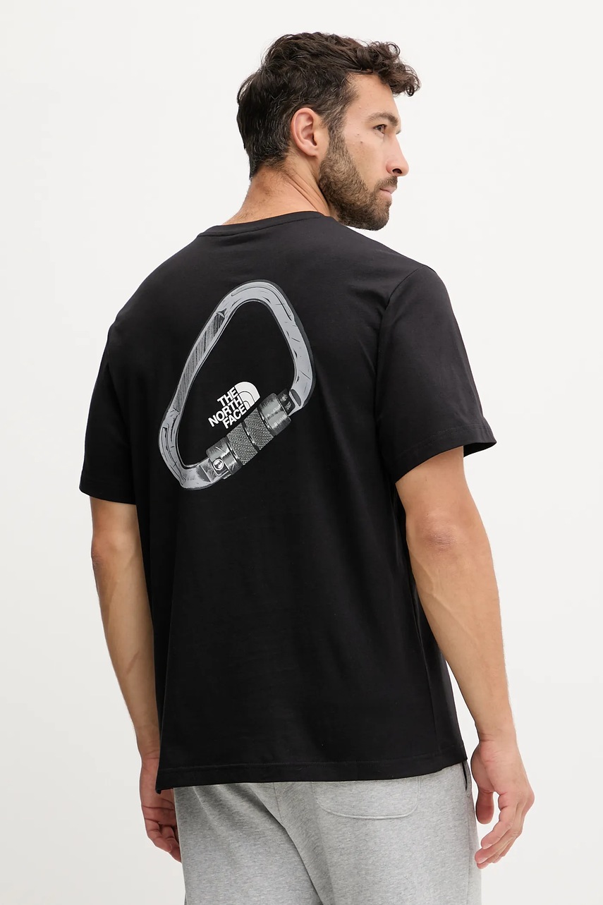 The North Face tricou din bumbac Explore Carabiner culoarea negru, cu imprimeu, NF0A8F2HJK31