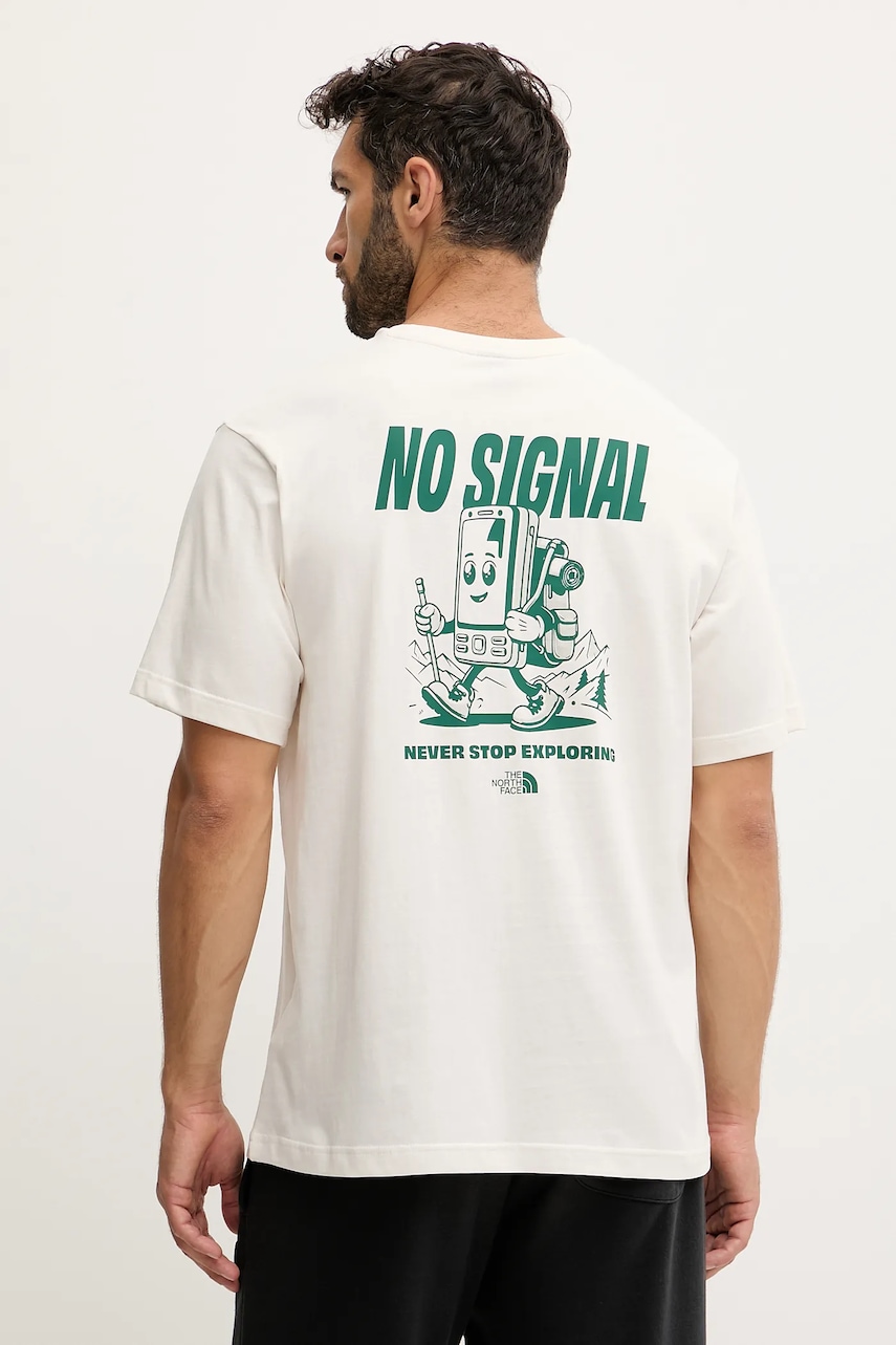 The North Face tricou din bumbac No Signal culoarea bej, cu imprimeu, NF0A8F2MQLI1